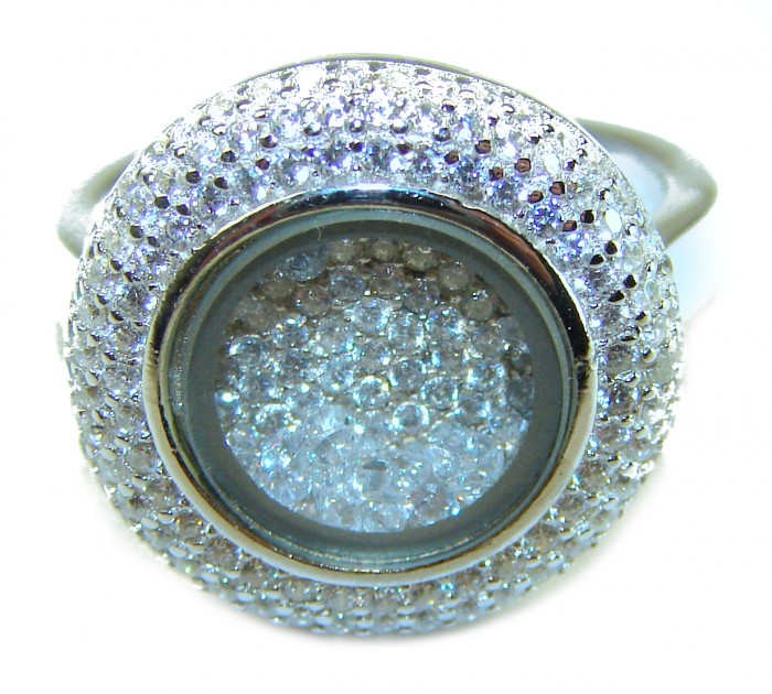 Floating Memories 12.5 carat White Topaz .925 Sterling Silver Handcrafted Ring size 6 1/4 - Close-up of Floating Memories White Topaz ring, top view.