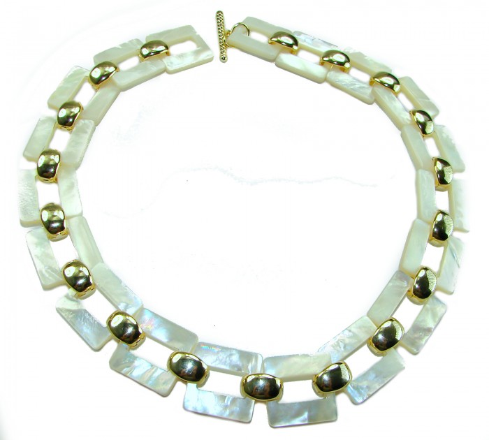 Rainbow Cascade Precious natural Blister Pearl 18K Gold over .925 Sterling Silver Necklace; 83.5 grams - Necklace front view: natural blister pearl, 18K gold accents