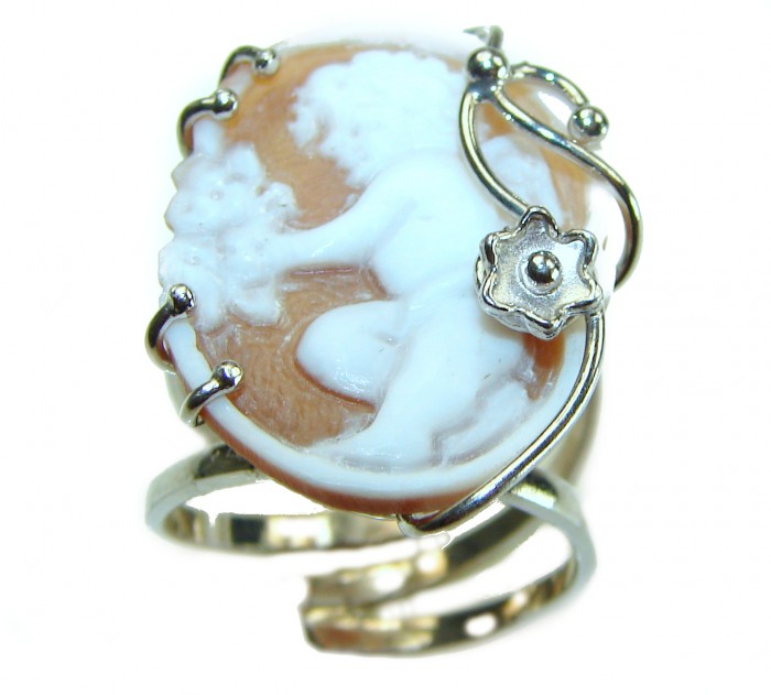 Exquisite oval Cameo .925 Sterling Silver handcrafted Made in Italy Statement ring; s. 7 ADJUSTABLE - photo 2