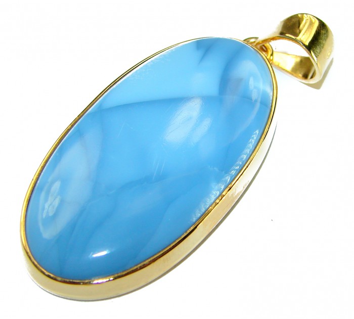 Rare - Huge Amazing Angelite 14K Gold over .925 Sterling Silver Pendant - Side view of Angelite pendant in 14K gold over .925 sterling silver.