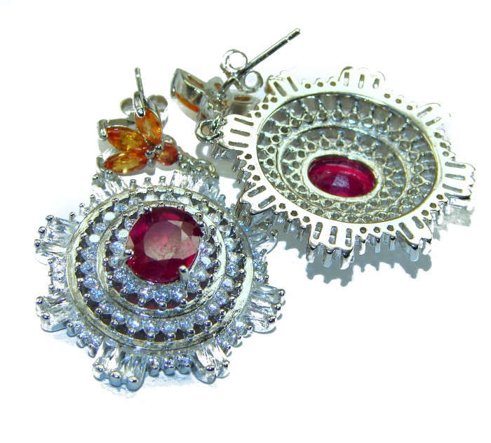 Melody - Vintage Design 9.4 CARAT Garnet .925 Sterling Silver handcrafted earrings - Close-up of vintage garnet earrings in sterling silver setting.