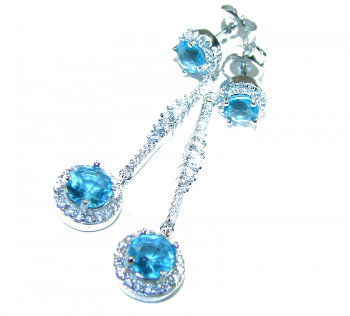 Eau Pure 4.5 carat Swiss Blue Topaz .925 Sterling Silver Handcrafted Earrings - Close-up of Eau Pure Swiss Blue Topaz earrings with Sterling Silver.