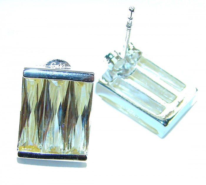 Cubic Zirconia .925 Sterling Silver handmade earrings - Close-up of cubic zirconia earrings, showing stone and post details
