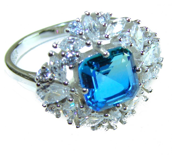 Authentic 4.5 carat Kyanite .925 Sterling Silver handcrafted Ring size 7 1/2 - Close-up of Kyanite ring with intricate silver setting.