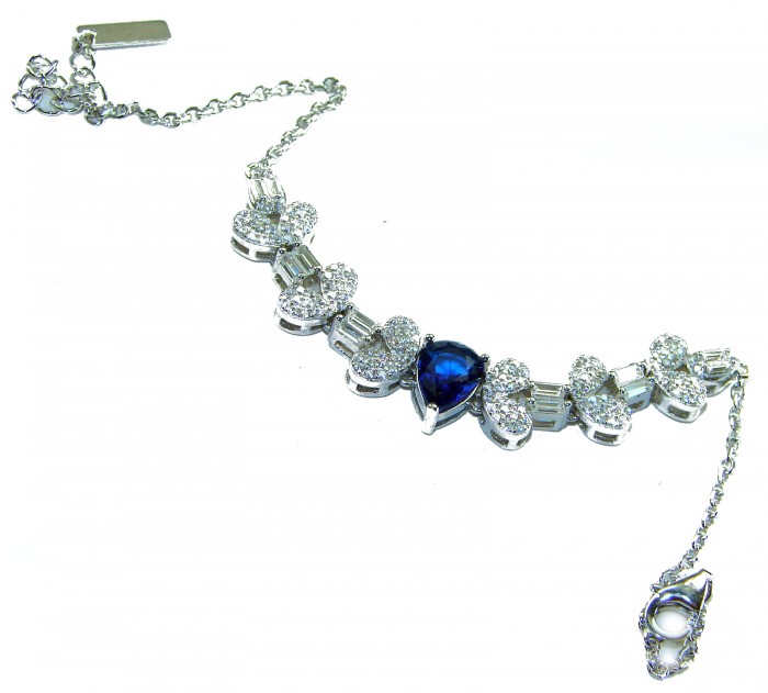 Art deco - Magnificent Jewel 6.5 carat Sapphire .925 Sterling Silver handcrafted incredible Bracelet - Sapphire bracelet with clasp detail, Art Deco design, sterling silver.