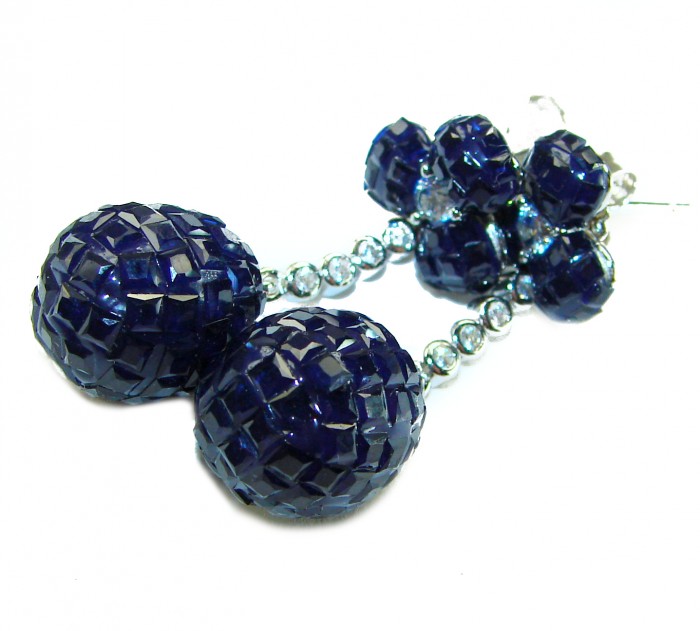 Giovanna - Authentic 21.9 carat Sapphire .925 Sterling Silver handcrafted earrings - Sapphire earrings close-up showing detail and gemstones.
