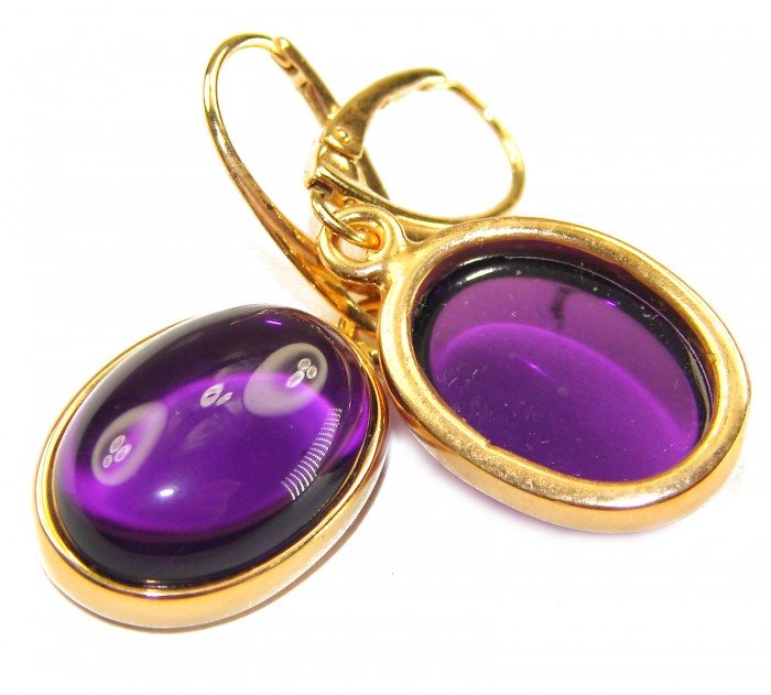 Lavender Beauty authentic 16.2 carat Amethyst 14K Gold over .925 Sterling Silver handcrafted earrings - Close-up of 16.2 carat amethyst earrings in 14K gold settings
