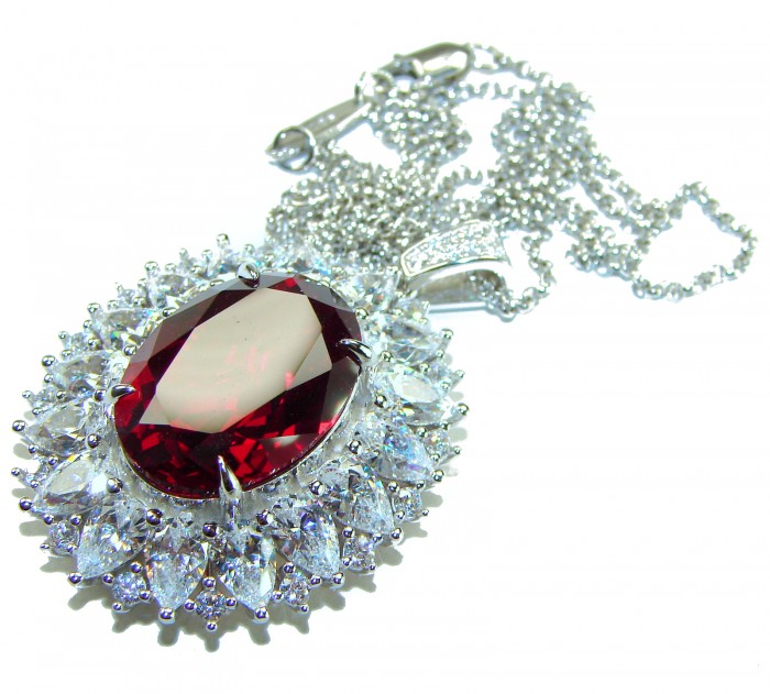 Magic 15.2 carat Ruby White Topaz .925 Sterling Silver .925 Sterling Silver Statement Necklace - Close-up of Magic 15.2 carat ruby pendant with topaz in sterling silver.
