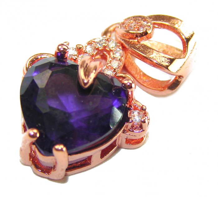 Vintage Design Amethyst 14K Gold over .925 Sterling Silver handcrafted Pendant - Close-up of heart-shaped amethyst pendant in gold setting.