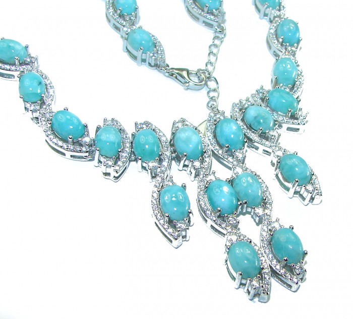 Caribbean Beauty Genuine Blue Larimar .925 Sterling Silver handmade Necklace - photo 2