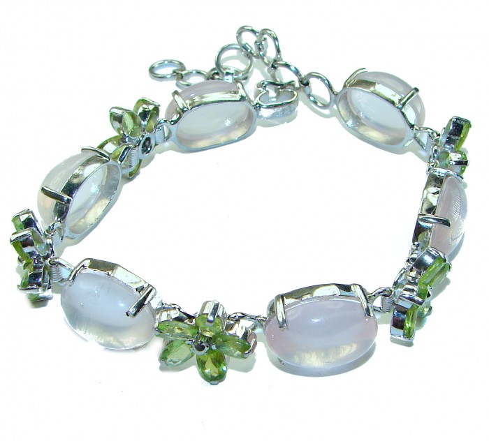 Alessia Natural Rose Quartz Peridot .925 Sterling Silver handmade Bracelet - photo 2