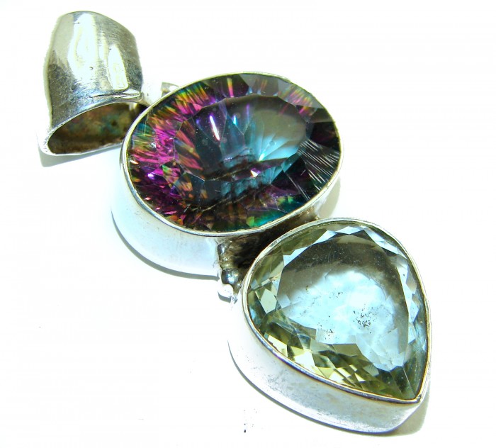 25.2 carat oval cut Mystic Aurora Topaz .925 Sterling Silver handcrafted Pendant - photo 1