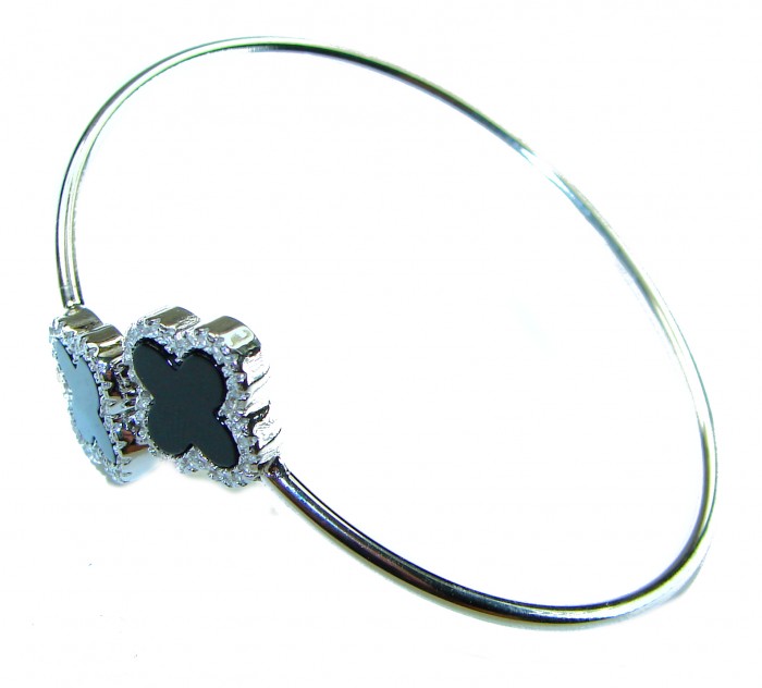 A black four-leaf clover Onyx .925 Sterling Silver handcrafted Bracelet - photo 1