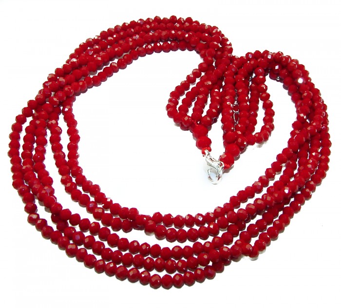 ESTANCIA Sublime natural Red Fossilized Coral Sterling Silver handmade Necklace - Red coral necklace with silver clasp, multiple strands laid flat
