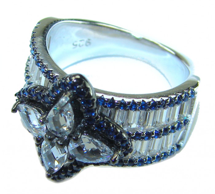 Art deco - Born to Glam 10.2 carat natural Sapphire .925 Sterling Silver Perfectly handcrafted Ring s. 6 - Art deco sapphire ring close-up, side view, .925 sterling silver