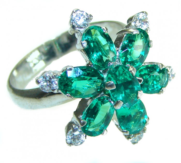 Green Flower Chrome Diopside .925 Sterling Silver handmade ring s. 8 - photo 3