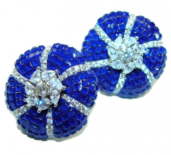 Born to Glam floral-inspired authentic Sapphire .925 Sterling Silver handcrafted earrings - photo 3