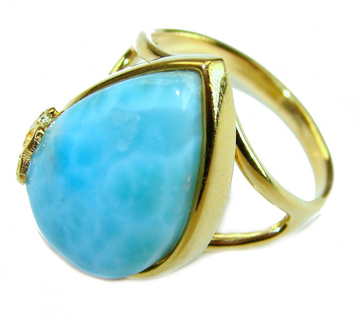 Precious authentic Larimar 18K Gold over .925 Sterling Silver handmade ring size 9 1/4 - photo 2