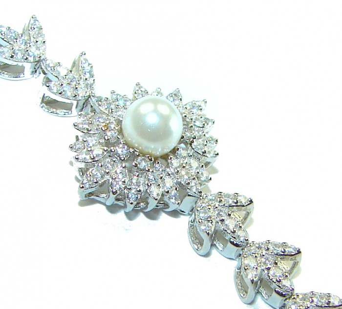 Dazzling Beauty- Exclusive White Topaz real Pearl .925 Sterling Silver handcrafted Bracelet - photo 1