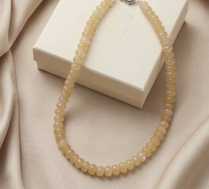 One of the kind - Heavy - Nature inspired Himalayan Golden Rutilated Quartz Sterling Silver handmade necklace - Himalayan golden necklace on box, showcasing stone details.