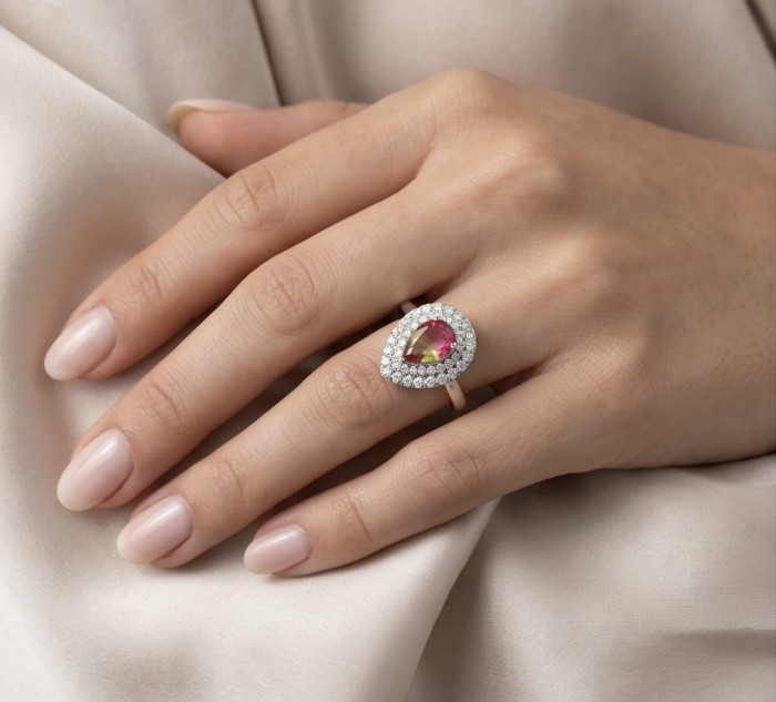 6.8 carat Brazilian Tourmaline .925 Sterling Silver Perfectly handcrafted Ring s. 7 - Brazilian Tourmaline ring on hand, showcasing stone and setting.