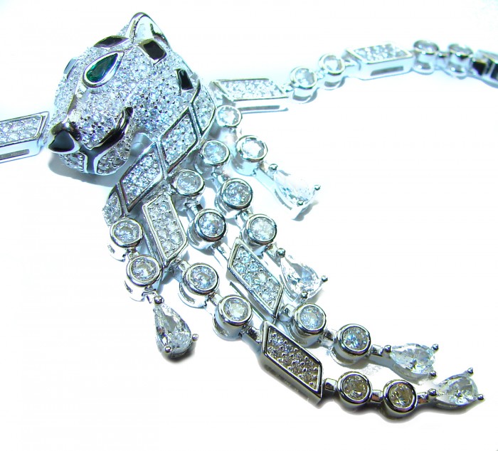 Panthère 4.5 carat Emerald black enamel .925 Sterling Silver handcrafted Bracelet - photo 2