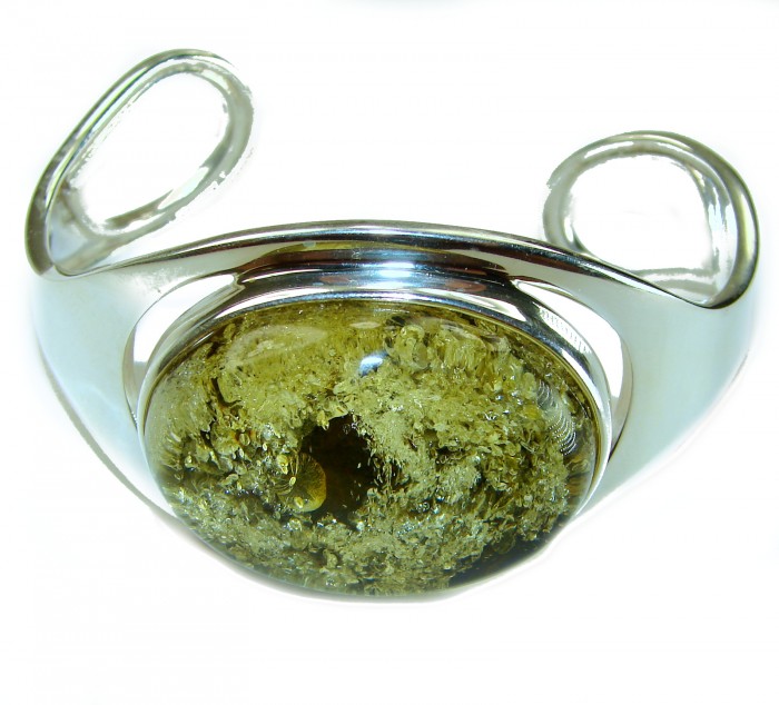 Classy Design Genuine AAAAA QUALITY FACETED GREEN Baltic Amber .925 Sterling Silver handamde Bracelet / Cuff - photo 4