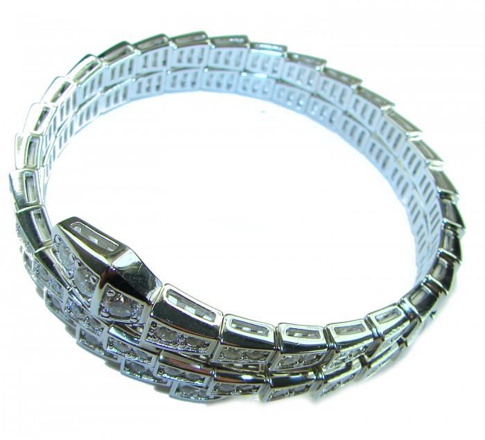 Precious Snake Genuine 55.5 carat White Topaz .925 Sterling Silver handcrafted spinal Bracelet - Top view of Precious Snake bracelet, white topaz and sterling silver.