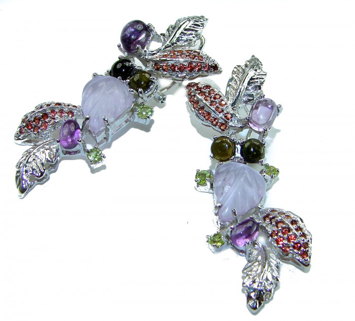 Lavender Beauty authentic 10.2 carat Tanzanite .925 Sterling Silver handcrafted earrings - Tanzanite earrings with gemstone detail in side view