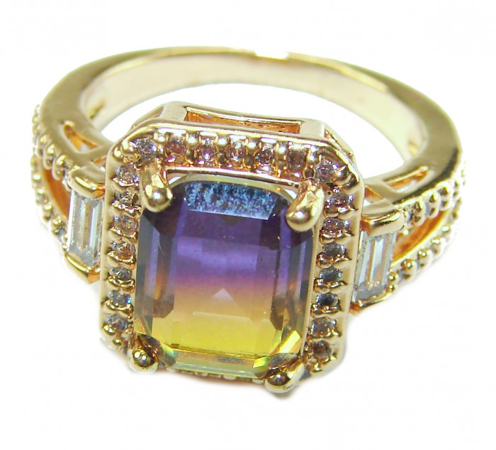 6.5 carat Ametrine 18K Gold over .925 Sterling Silver HANDCRAFTED Ring s. 6 - Ametrine ring close-up, 18K gold over sterling silver setting.