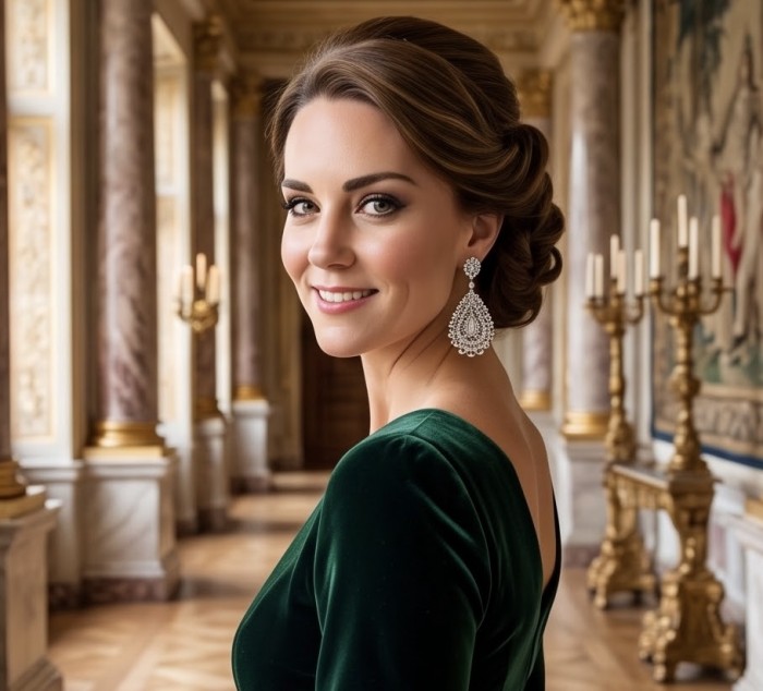 The Renaissance Natural 3.5 carat White Topaz .925 Sterling Silver handcrafted earrings - Woman wearing Renaissance 3.5 carat white topaz earrings, side view