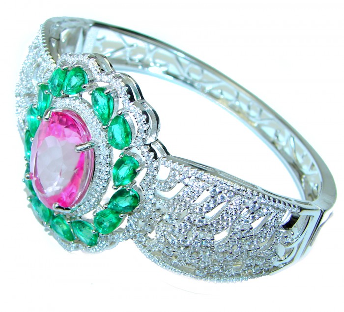 Chunky Luxury Pink Rainbow Topaz .925 Sterling Silver handmade Bracelet - photo 2