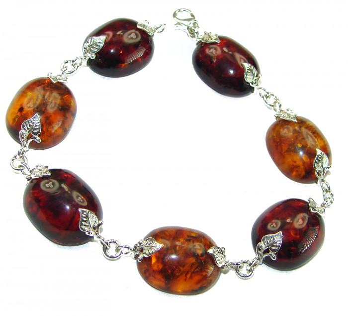 Cognac Color Beautiful Amber .925 Sterling Silver handcrafted Bracelet - photo 2