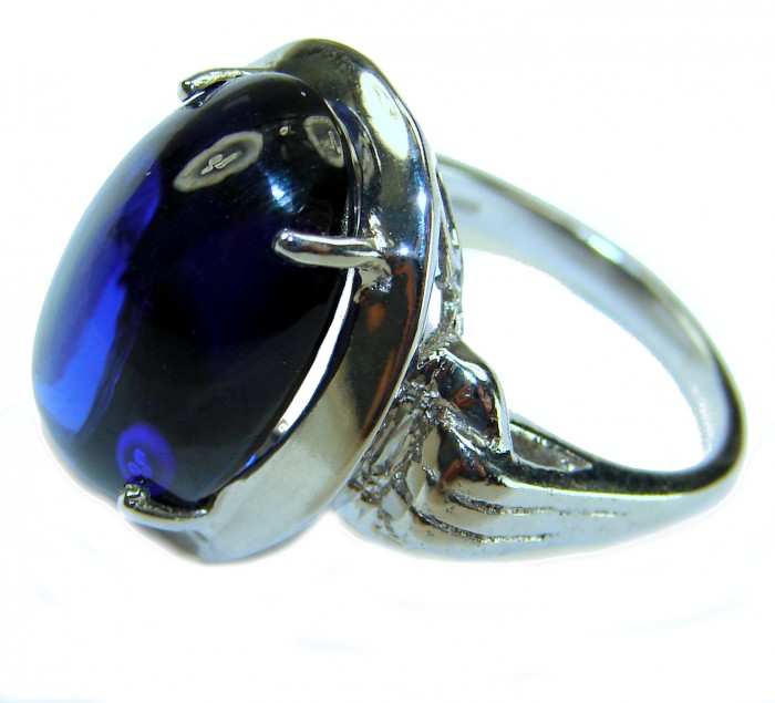 Authentic 19.5 carat Kyanite .925 Sterling Silver handcrafted Ring size 7 - Side view of handcrafted Kyanite ring in .925 Sterling Silver.