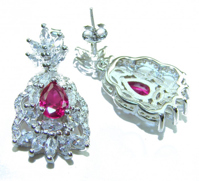 Magnificent Jewel 8.5 carat Ruby .925 Sterling Silver handcrafted incredible earrings - Ruby earrings in sterling silver, top and back view.