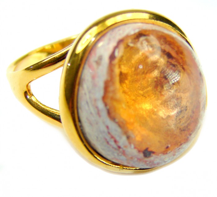 Queen of Fire best quality 18.4 carat Mexican Opal 18K Gold over .925 Sterling Silver handmade ring 6 1/4 - Close-up of 18.4 carat Mexican Opal ring set in 18K gold