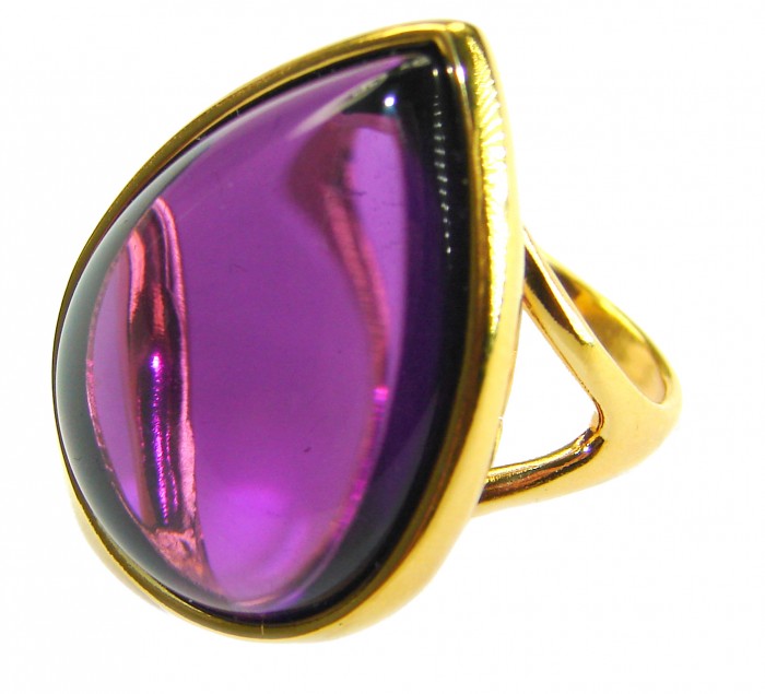 Purple Royalty 25.5 carat Amethyst .925 Sterling Silver dipped in 18K Gold over Handcrafted Ring size 7 - Side view of Purple Royalty Amethyst ring in gold setting.