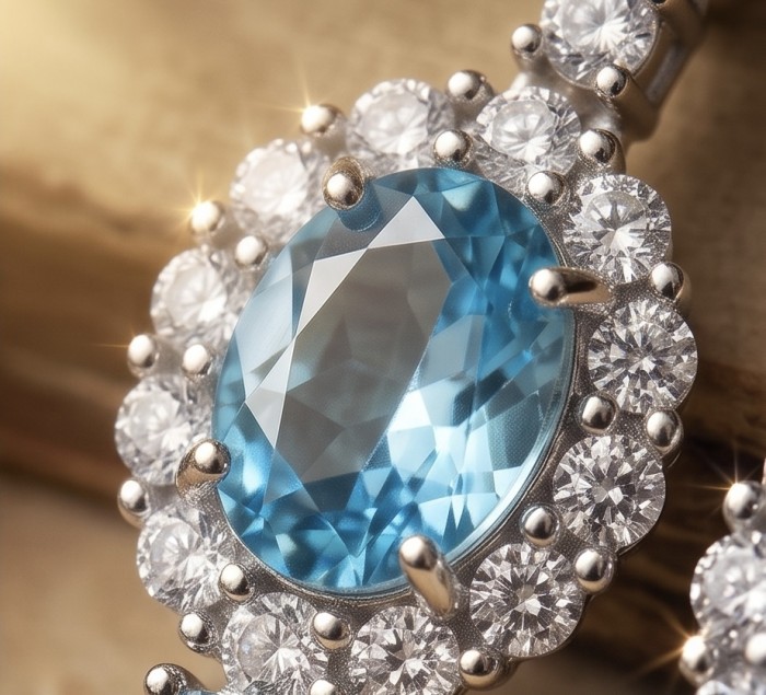 Royalty 9.5 carat genuine Swiss Blue Topaz .925 Sterling Silver handmade Statement Handcrafted earrings - Stone close-up of Royalty 9.5 carat Swiss Blue Topaz ring.
