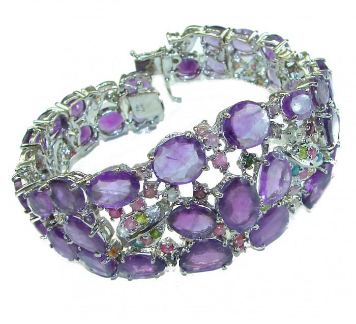 154 carat Truly Spectacular Amethyst .925 Sterling Silver handmade Statement Bracelet - photo 3