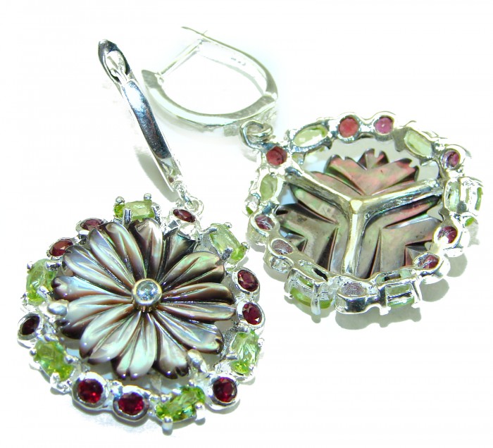 Black Orchid Genuine Rainbow Abalone black rhodium over .925 Sterling Silver handmade earrings - photo 1