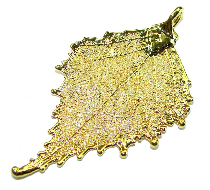 Stylish REAL Leaf Coved with Sterling Silver and 14K Gold & .925 Sterling Silver Pendant - photo 2
