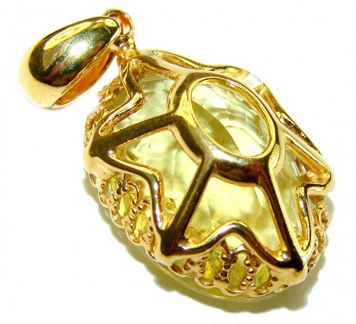 Oval cut 12.3 carat Lemon Quartz 18K Gold over .925 Sterling Silver handcrafted pendant - photo 1