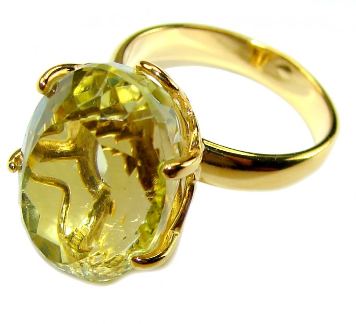 8.8 carat Genuine Lemon Quartz 14K Gold over .925 Sterling Silver handcrafted ring size 6 - photo 1