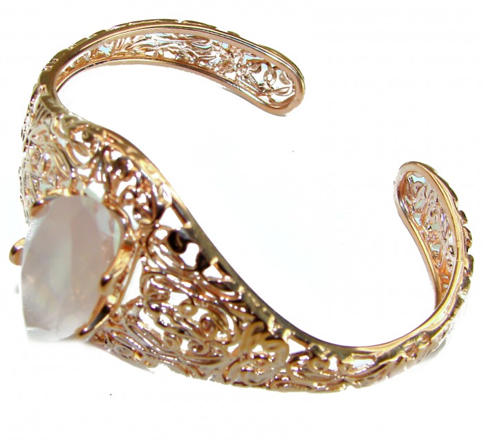 Vintage Beauty Genuine 21.5 carat Brazilian Rose Quartz Rose quartz 18K Gold over .925 Sterling Silver handcrafted Bracelet / Cuff - photo 3
