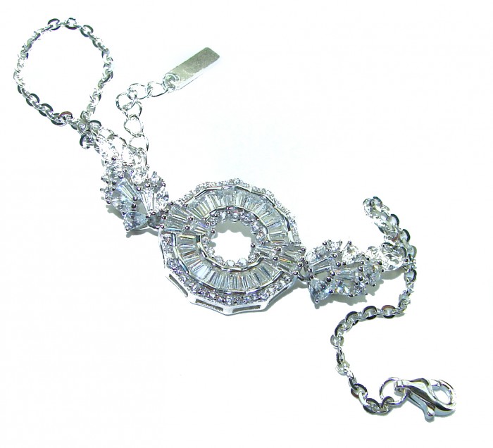 Art Deco - Luxurious natural 22.5 carat White Topaz .925 Sterling Silver Perfectly handcrafted Bracelet - Art Deco bracelet, top view, white topaz, sterling silver clasp detail.