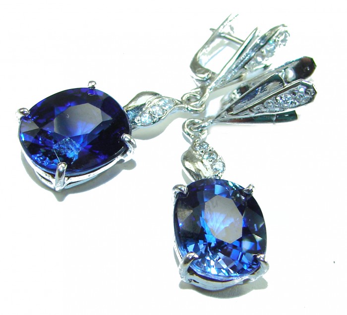 Best quality 14.5 carat African Kyanite .925 Sterling Silver handcrafted earrings - Close-up of 14.5 carat African Kyanite earrings in sterling silver.
