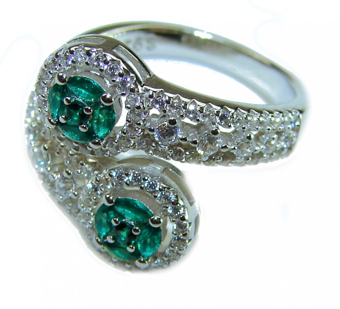 Spring Breeze Natural 6.5 carat Chrome Diopside .925 Sterling Silver Reversible ring size 7 - Side view of Spring Breeze ring with chrome diopside stones and gems.