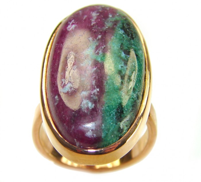 Authentic Ruby in Zoisite 18k Rose Gold over .925 Sterling Silver handmade Cocktail Ring s. 7 adjustable - Close-up of Ruby in Zoisite ring in 18k rose gold over sterling silver