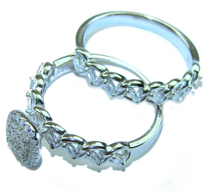 Aphrodite - 5.6 carat White Topaz .925 Sterling Silver handcrafted stack up ring size 8 - Top view of Aphrodite 5.6 carat White Topaz .925 Sterling Silver rings.