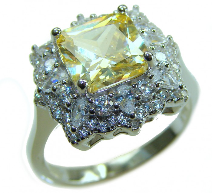 Splendid cushion cut 4.2 carat yellow Sapphire .925 Sterling Silver brilliantly handcrafted ring s. 7 1/2 - photo 3